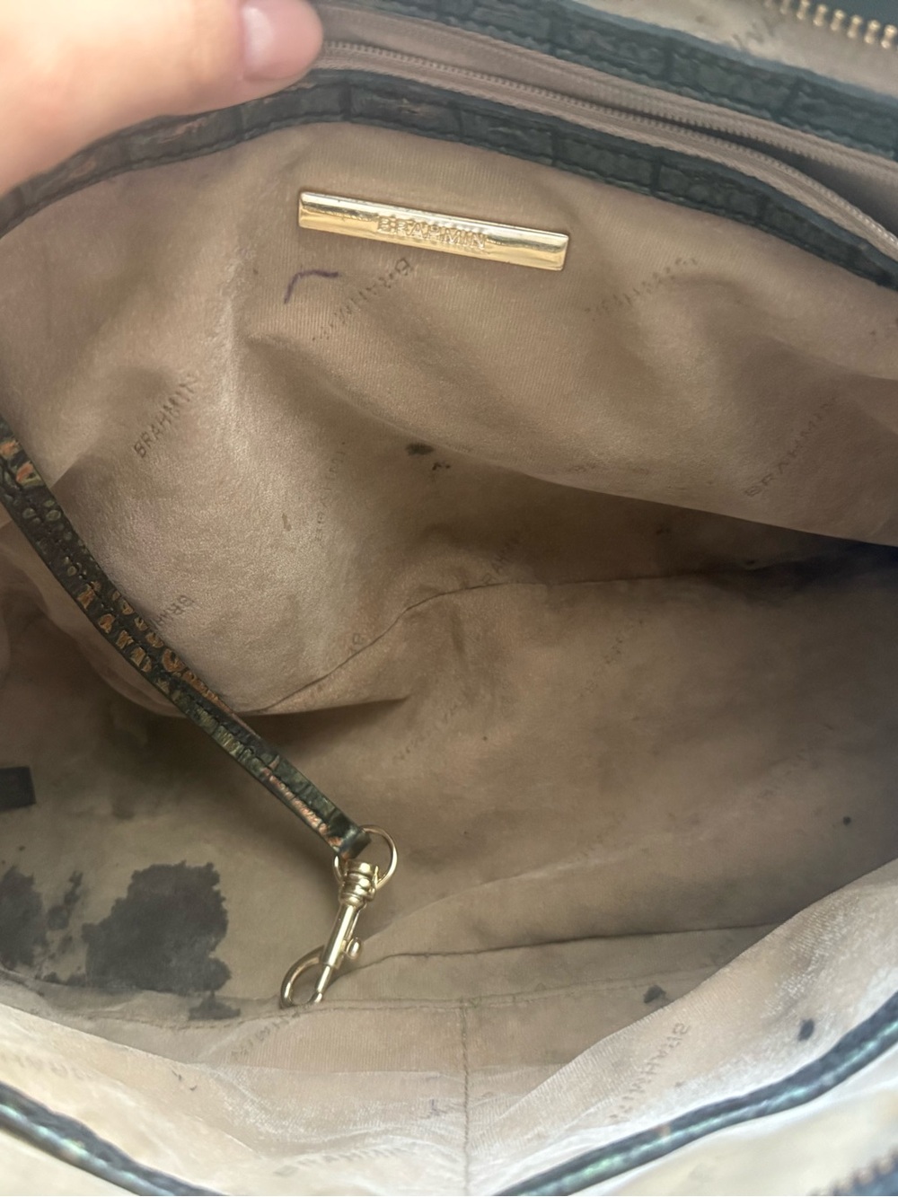 Brahmin Metallic Green Croc Embossed Leather Satchel Crossbody Purse Mini Asher - Picture 10 of 12